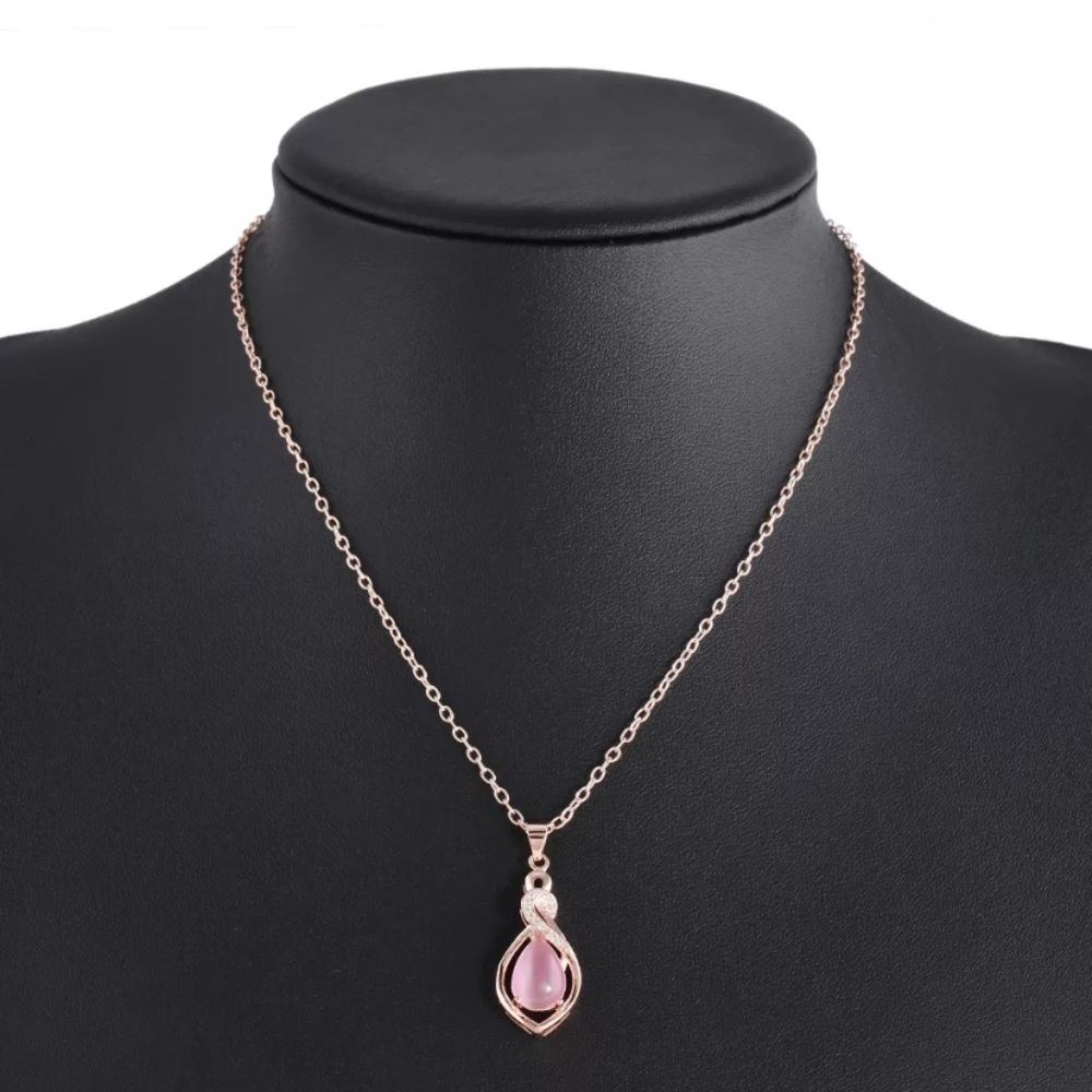 Rose Gold Fashion Crystal Pink Pendant Necklace - Picture 5 of 5